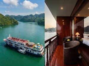 A cost comparison guide for Halong Bay cruises showing luxury day boats, 5-star overnight ships, and boutique wooden vessels.