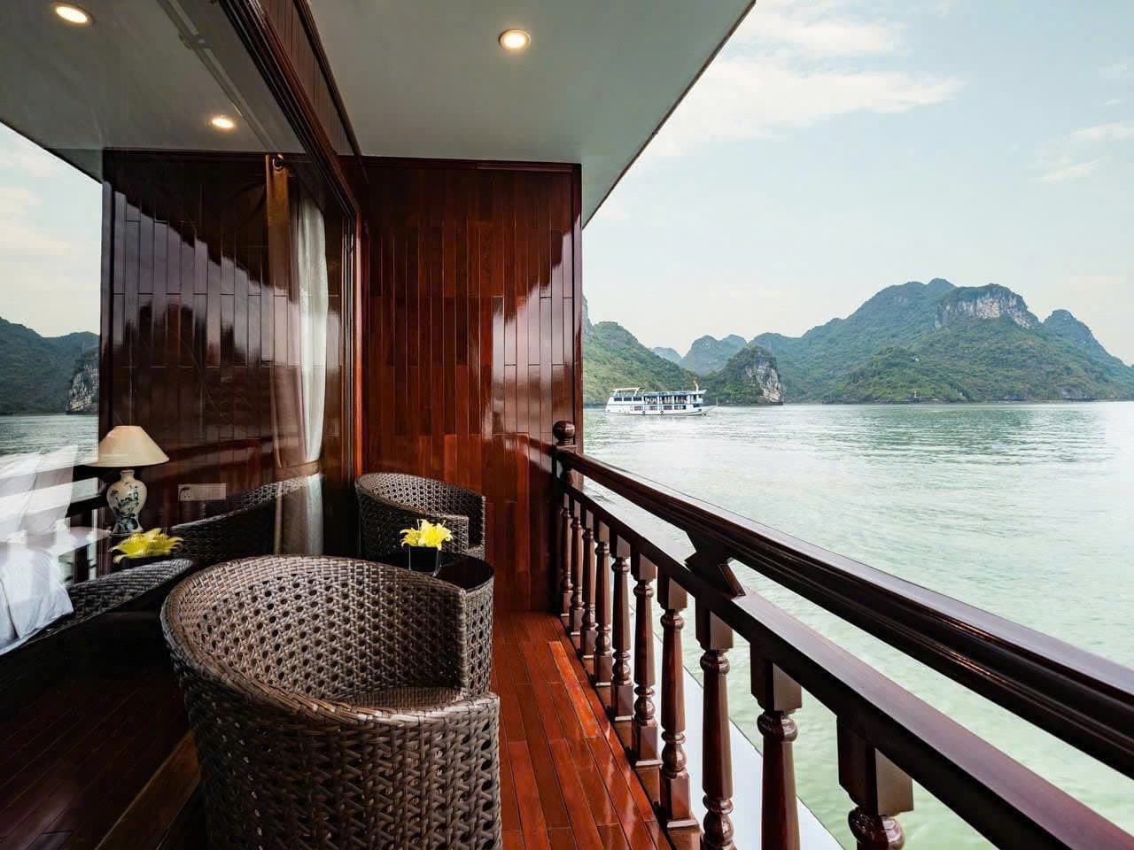 Private balcony on a Lan Ha Bay overnight cruise