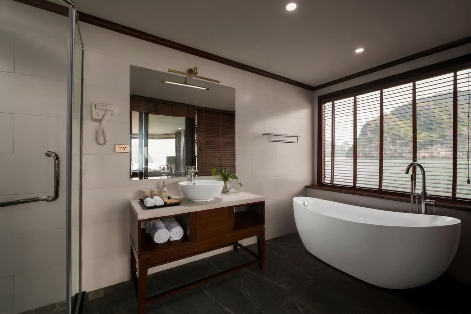 Bathroom interior on the 2-Day Lan Ha Bay Cruise