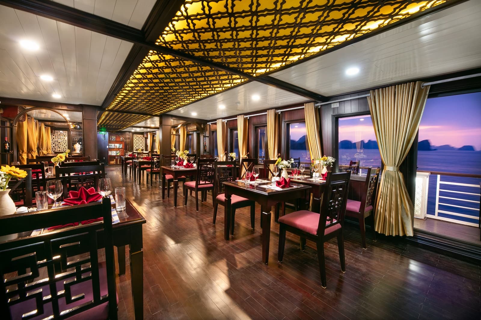 Dining area on the 2-Day Lan Ha Bay Cruise